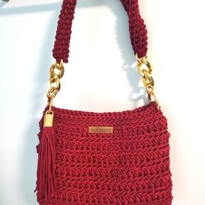 Handmade Red - Brown Crochet Shoulder Bag